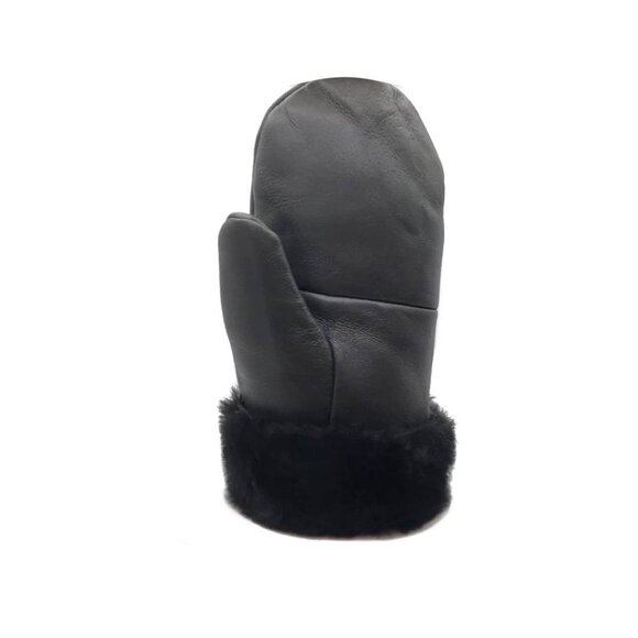 Black Shearling Sheepskin Leather Mittens – Unisex Winter Fur Mittens - Picture 10 of 11